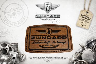 ZÜNDAPP Kunstleder-Patch „Leidenschaft, die bewegt.“ · Flügelwappen · Lorbeer · Vintage-Design